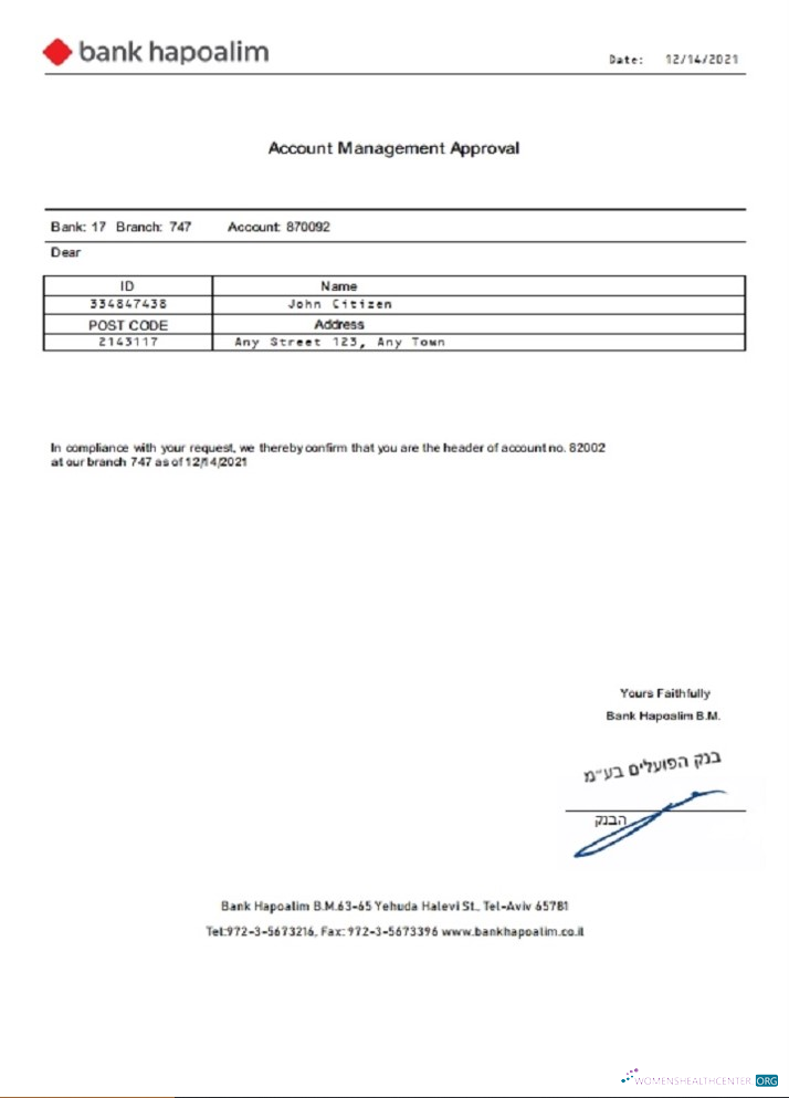 Download Israel Bank Hapoalim Account Management Approval Photoshop template